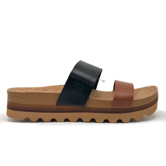 Reef Cushion Vista Hi Sandals Black Duo Platform Slide Size 9 - Picture 2 of 14